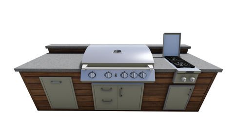 Outdoor kitchen island with built-in stainless steel grill and side burner. Residential landscaping near me| Down To Earth Landscaping | Jackson New Jersey, USA (732) 833-7702